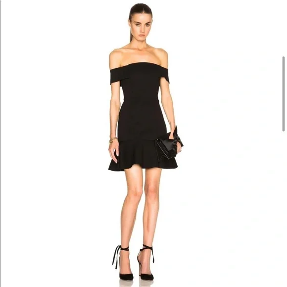 N/Nicholas Off Shoulder Ponte Mini Black Dress 2 - Picture 4 of 16